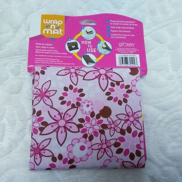 Ginsey Wrap n Mat Convertible Reusable Placemat Sandwich Wrap Pink Floral New - Picture 3 of 4